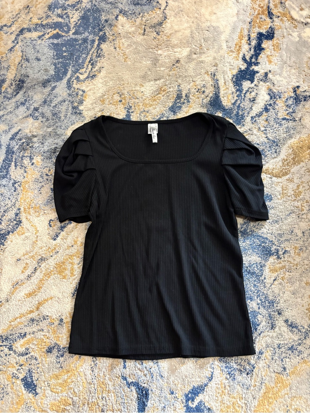 Black Puff Sleeve Ribbed Women’s Top